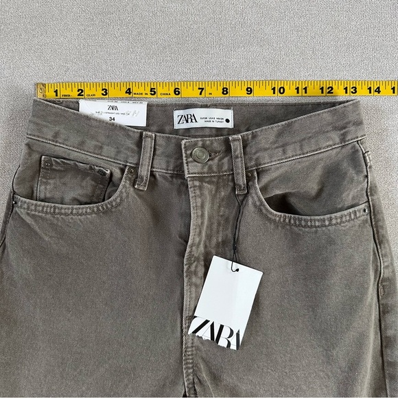 Zara The Straight Cropped Jeans. Khaki. Size 2. - Picture 7 of 9